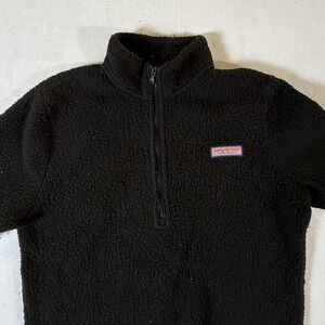 Vineyard Vines Mens Medium Black Sherpa Fleece 1/4 Zip Pullover Sweatshirt Teddy